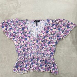 Forever 21 Purple Floral Smocked Blouse
